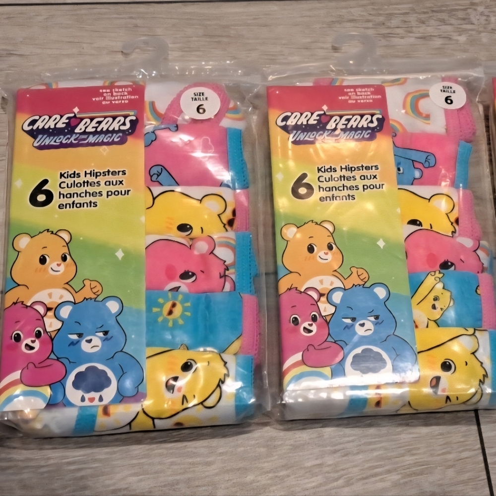 Lot Of 2 New Packs Care Bears Colorful Kids 6 Pairs Hipsters Underwears. Size 6